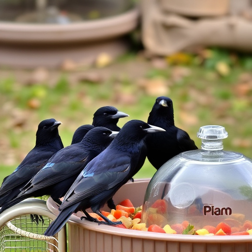 Starlings gathering near food dish
