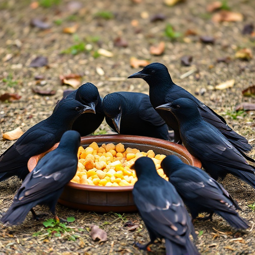 Starlings gathering near food dish