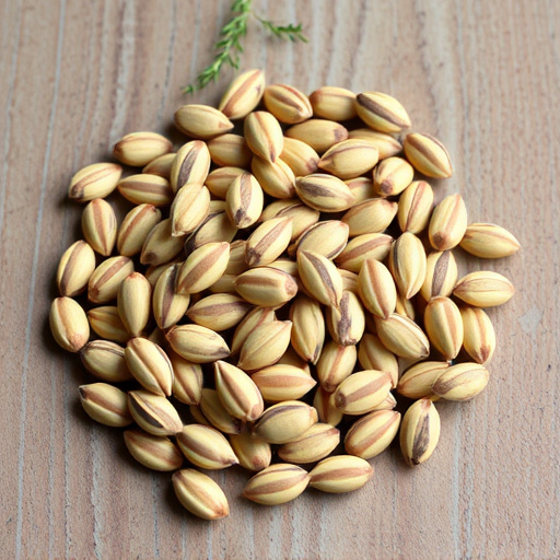 Striped sunflower seeds on wooden table