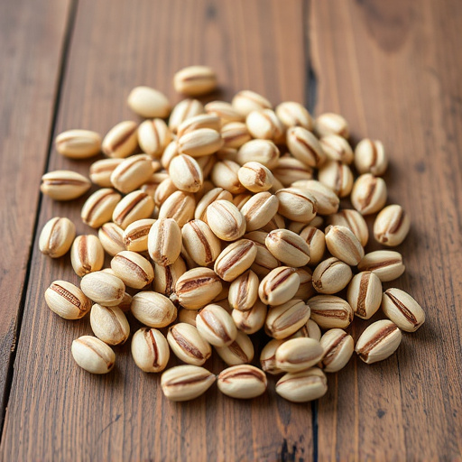Striped sunflower seeds on wooden table
