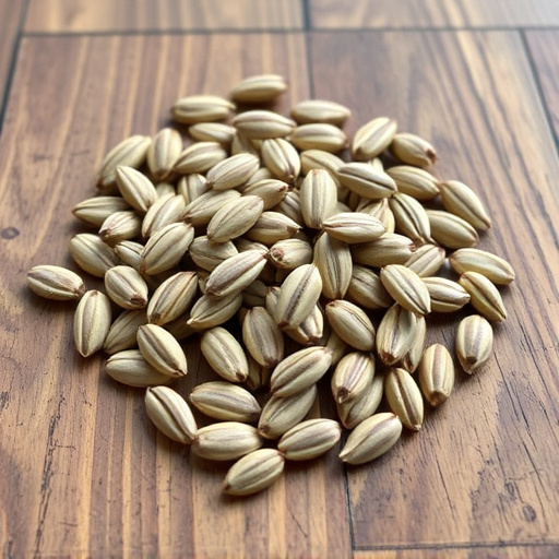 Striped sunflower seeds on wooden table