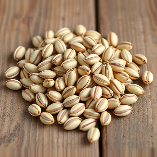 Striped sunflower seeds on wooden table