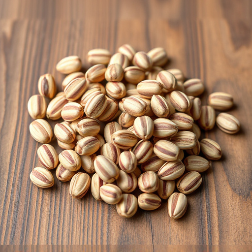 Striped sunflower seeds on wooden table