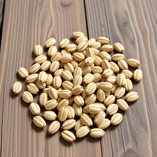 Striped sunflower seeds on wooden table