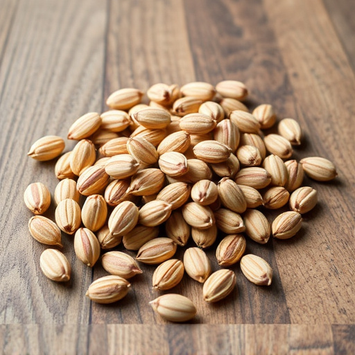 Striped sunflower seeds on wooden table