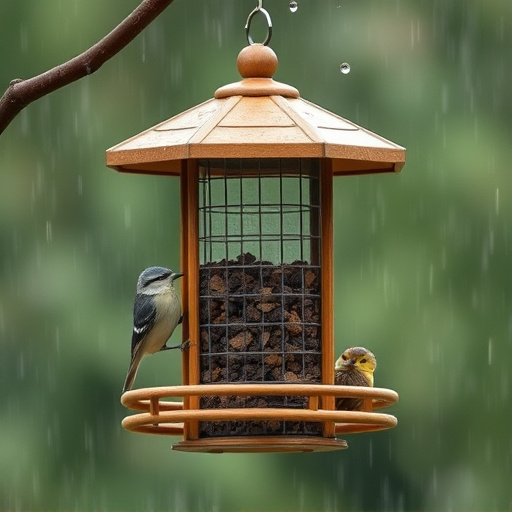 Sturdy weatherproof bird feeder in rain