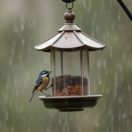 Sturdy weatherproof bird feeder in rain