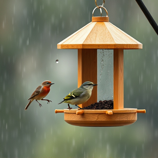 Sturdy weatherproof bird feeder in rain