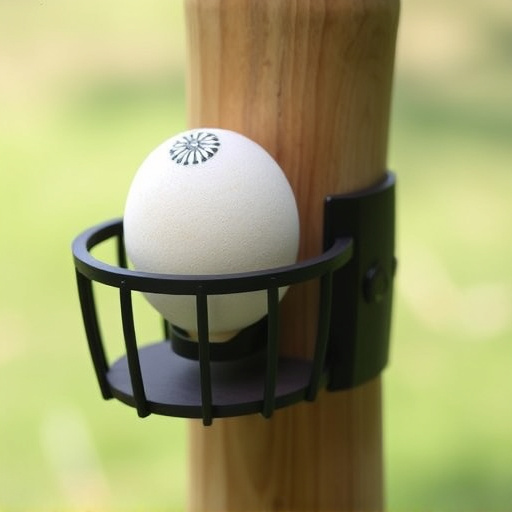 Suet ball holder attached to wooden post