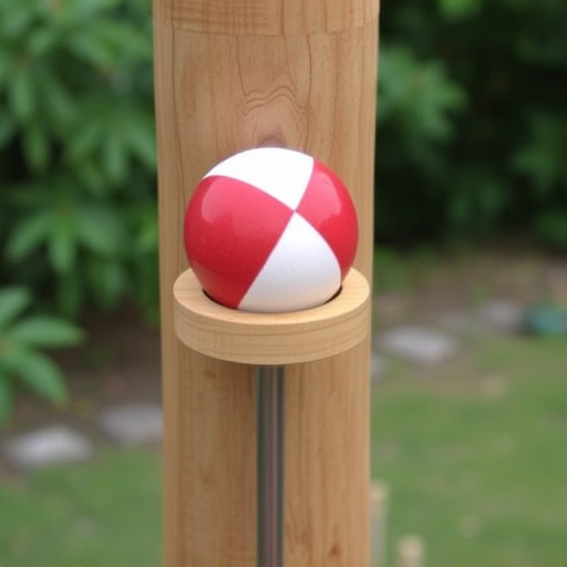 Suet ball holder attached to wooden post