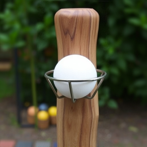 Suet ball holder attached to wooden post