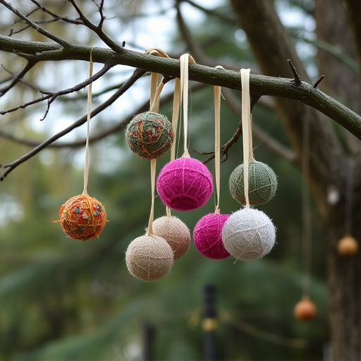Suet balls dangling from tree branch