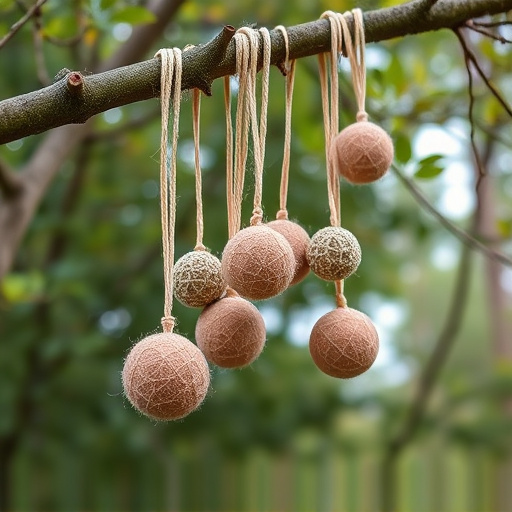 Suet balls dangling from tree branch