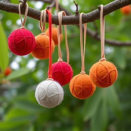 Suet balls dangling from tree branch