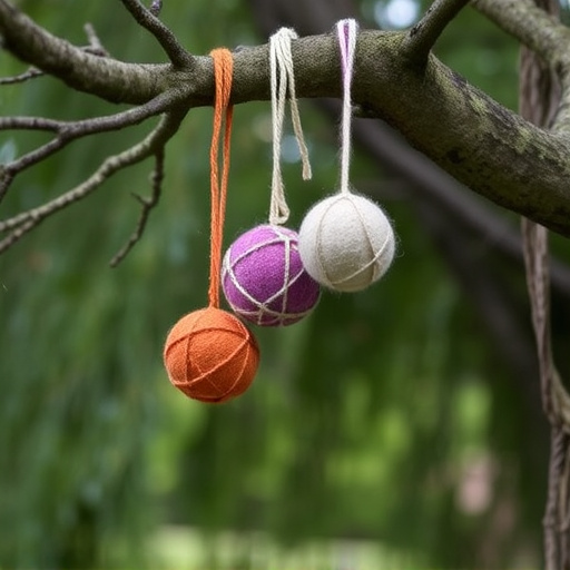 Suet balls dangling from tree branch
