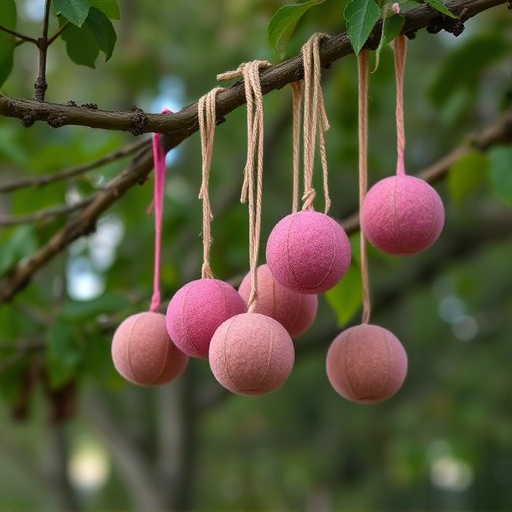 Suet balls dangling from tree branch