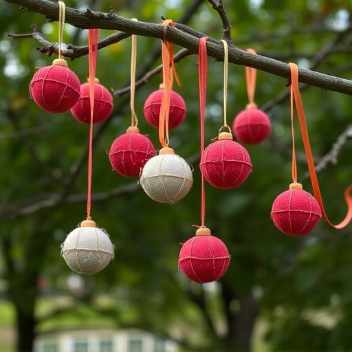 Suet balls dangling from tree branch