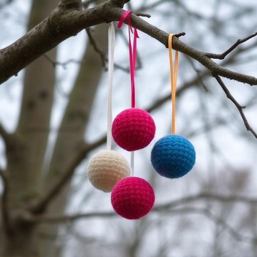 Suet balls dangling from tree branch