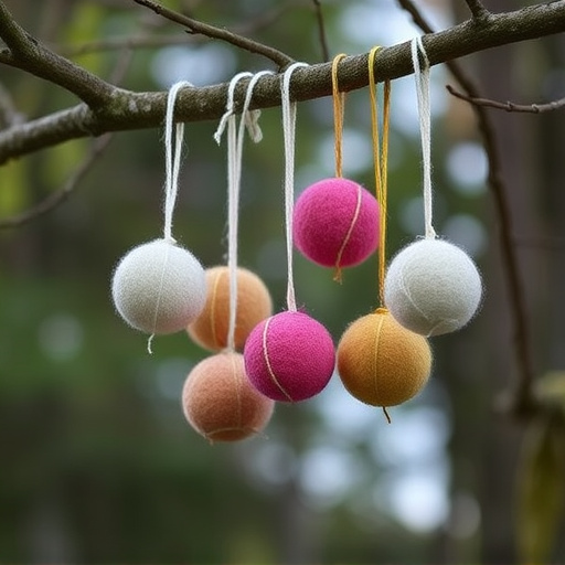 Suet balls dangling from tree branch