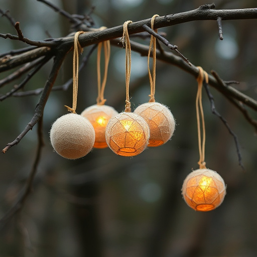 Suet balls hanging from tree branches