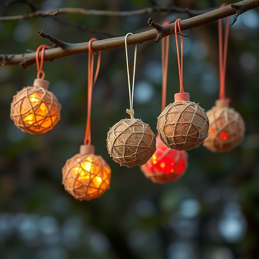 Suet balls hanging from tree branches