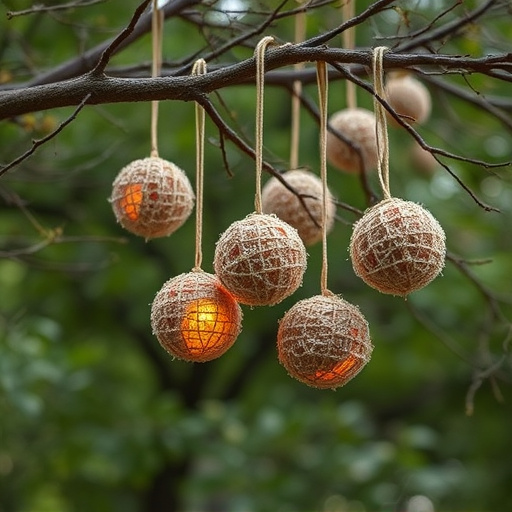 Suet balls hanging from tree branches