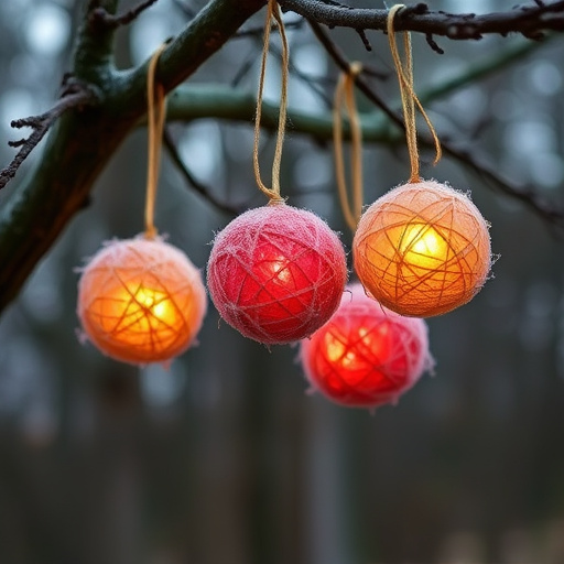 Suet balls hanging from tree branches
