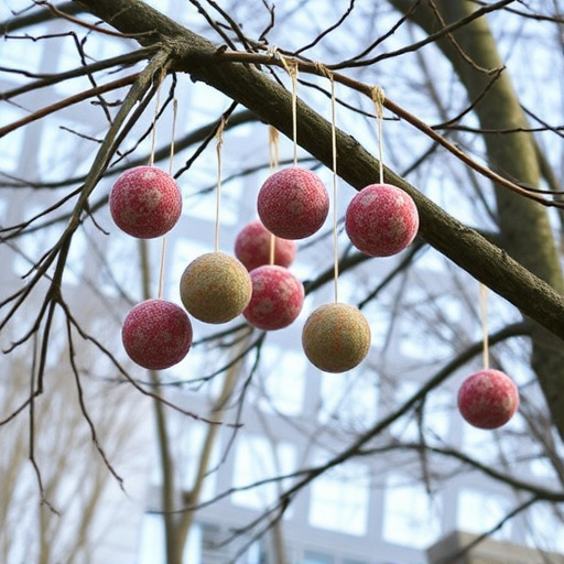 Suet balls hanging from tree branches