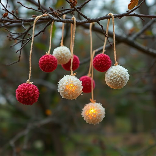 Suet balls hanging from tree branches