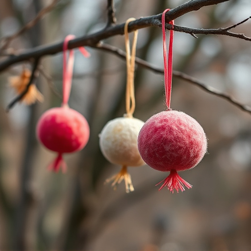Suet balls hanging on tree branch