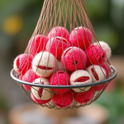 Suet balls in mesh feeder hanging