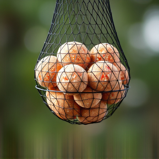 Suet balls in mesh feeder hanging