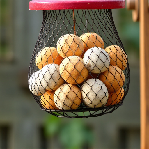 Suet balls in mesh feeder hanging