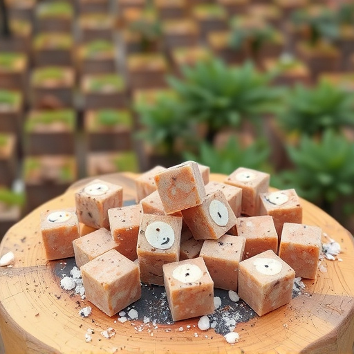 Suet cubes scattered on bird table outdoors