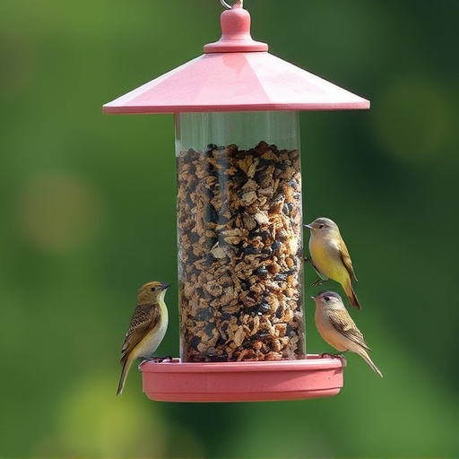 Suet-filled feeder attracting small songbirds