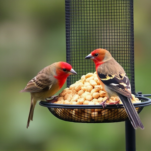 Suet pellets in mesh feeder with birds