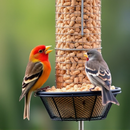 Suet pellets in mesh feeder with birds
