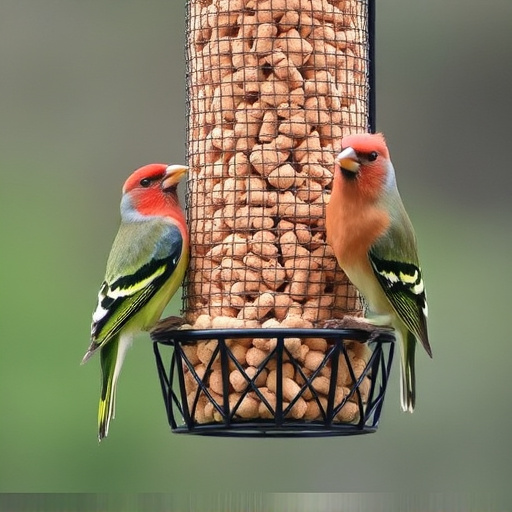 Suet pellets in mesh feeder with birds