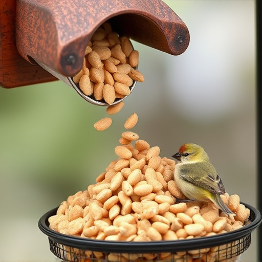 Suet pellets poured into bird feeder
