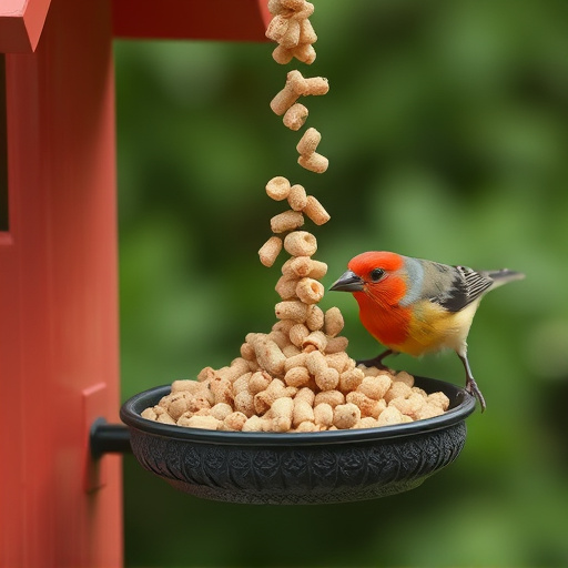 Suet pellets poured into bird feeder