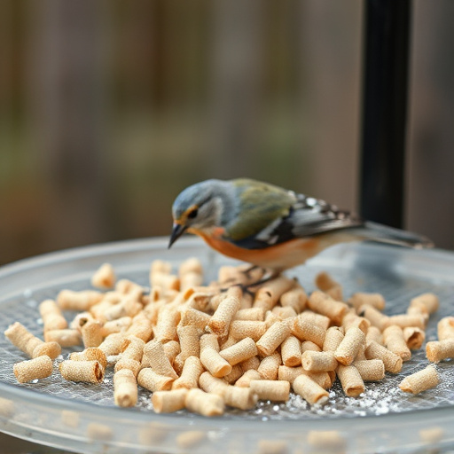 Suet pellets scattered on bird table