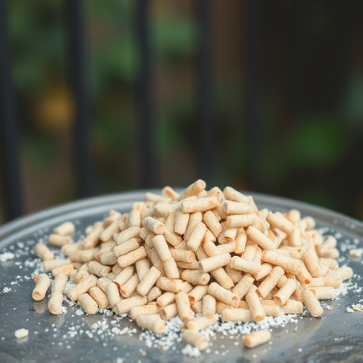 Suet pellets scattered on bird table
