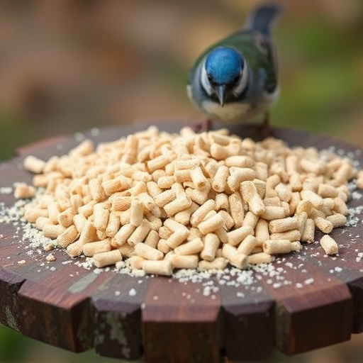 Suet pellets scattered on bird table