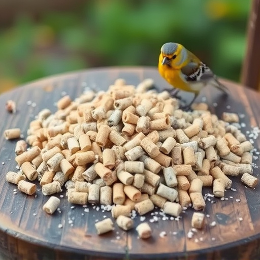 Suet pellets scattered on bird table
