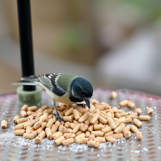 Suet pellets scattered on bird table