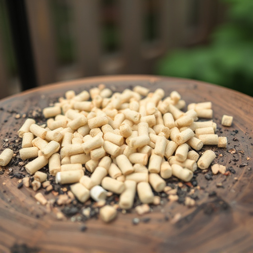 Suet pellets scattered on bird table