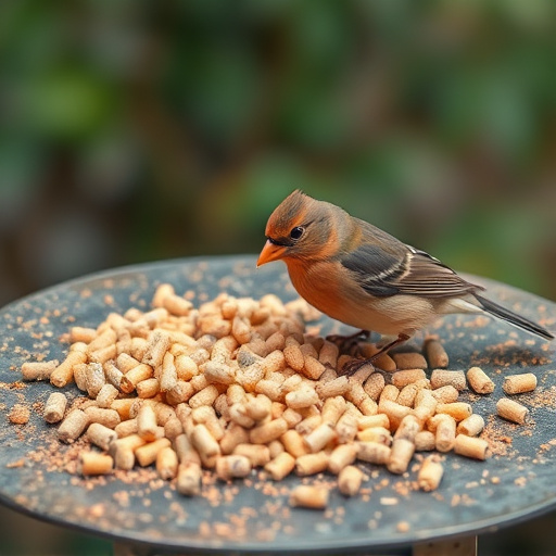 Suet pellets scattered on bird table