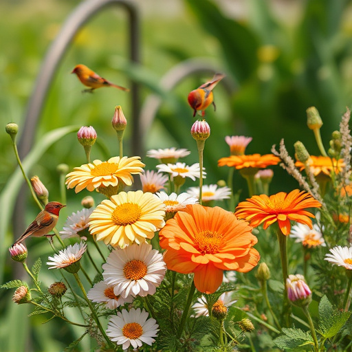 Summer flowers with birds nearby