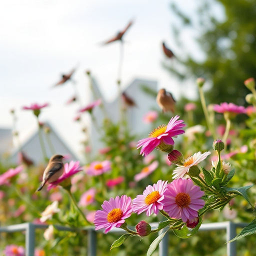 Summer flowers with birds nearby