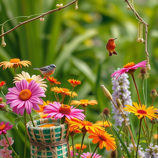 Summer flowers with birds nearby